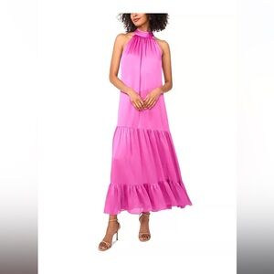 Vince Camuto Pink Ruffled Tiered Halter Maxi Dress
